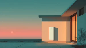 住宅外壁に設置された家庭用蓄電池のイラスト