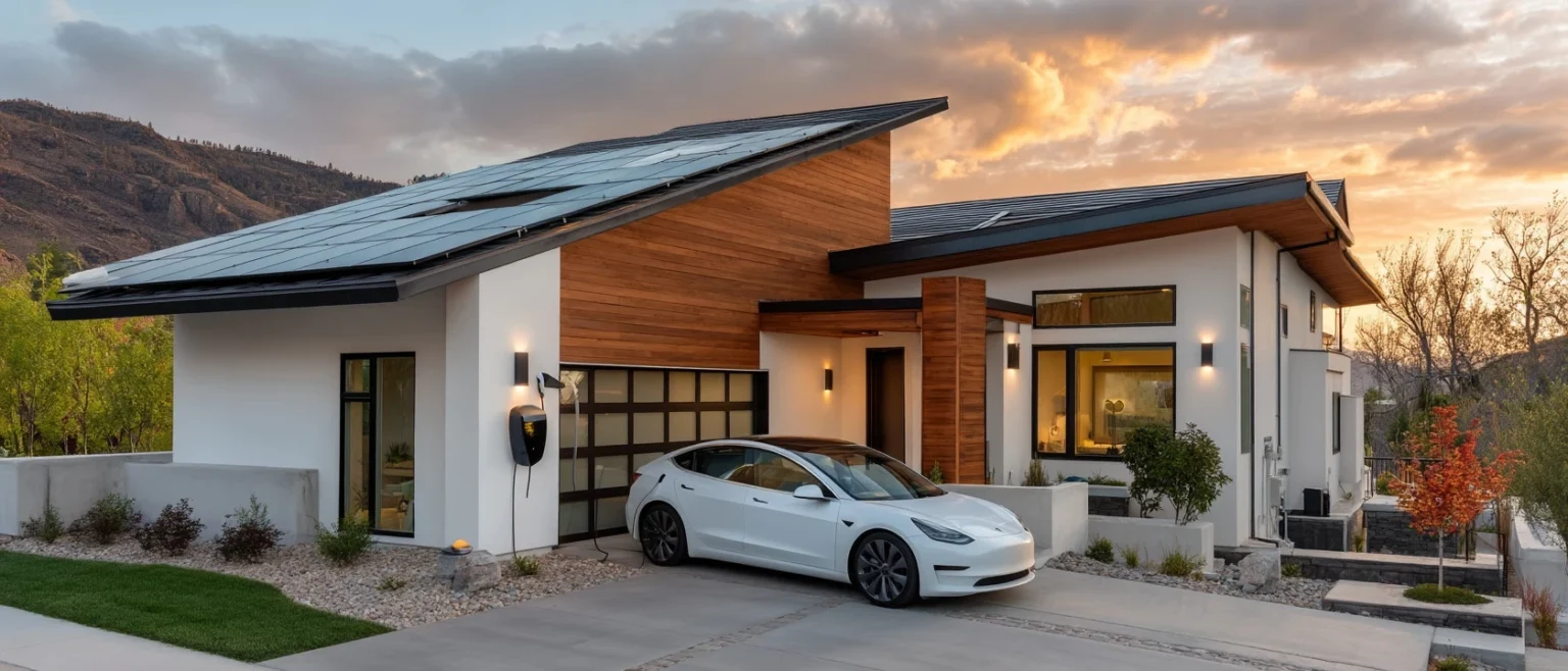 太陽光パネルとEV充電設備のある住宅