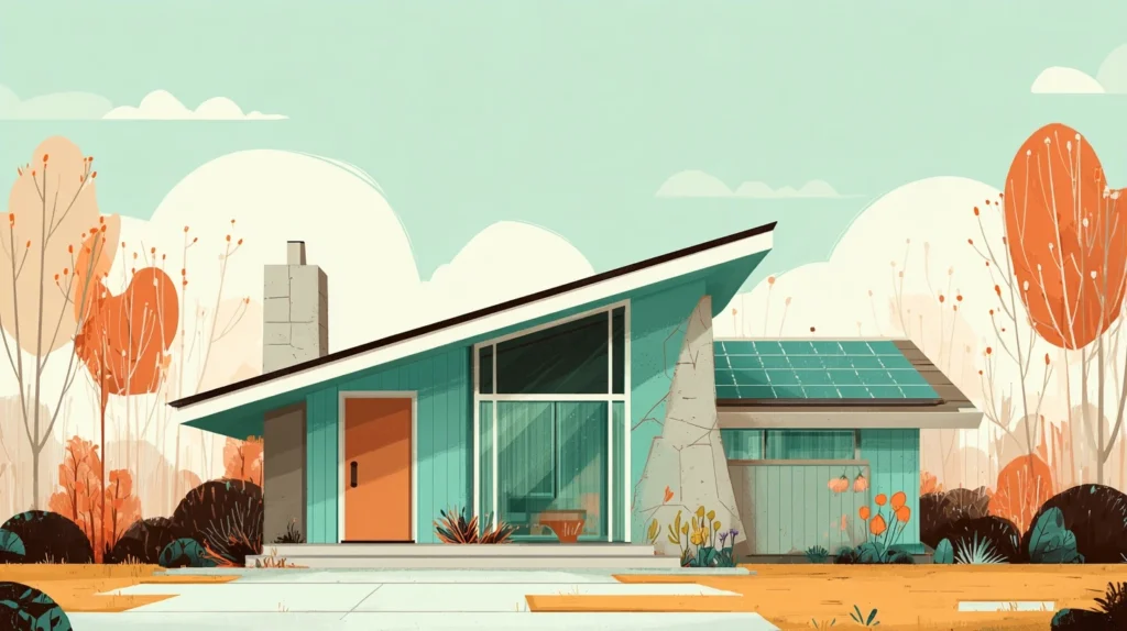 東京の太陽光パネル付き新築住宅のイラスト