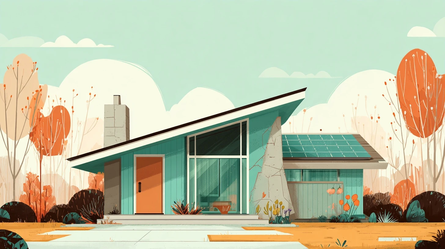 東京の太陽光パネル付き新築住宅のイラスト