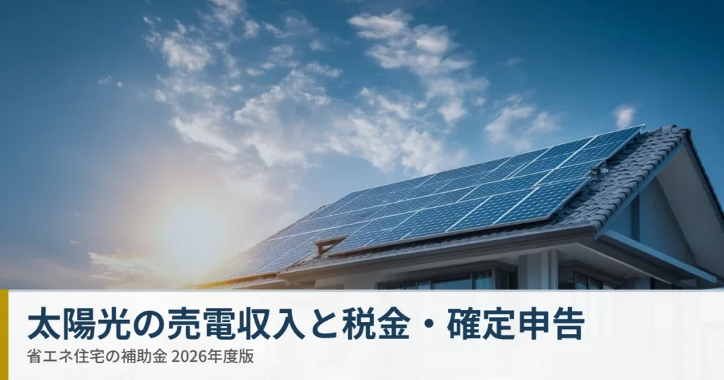 太陽光発電の売電収入にかかる税金と確定申告について解説するタイトル画像