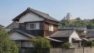 北九州市の住宅地と城郭建築の天守