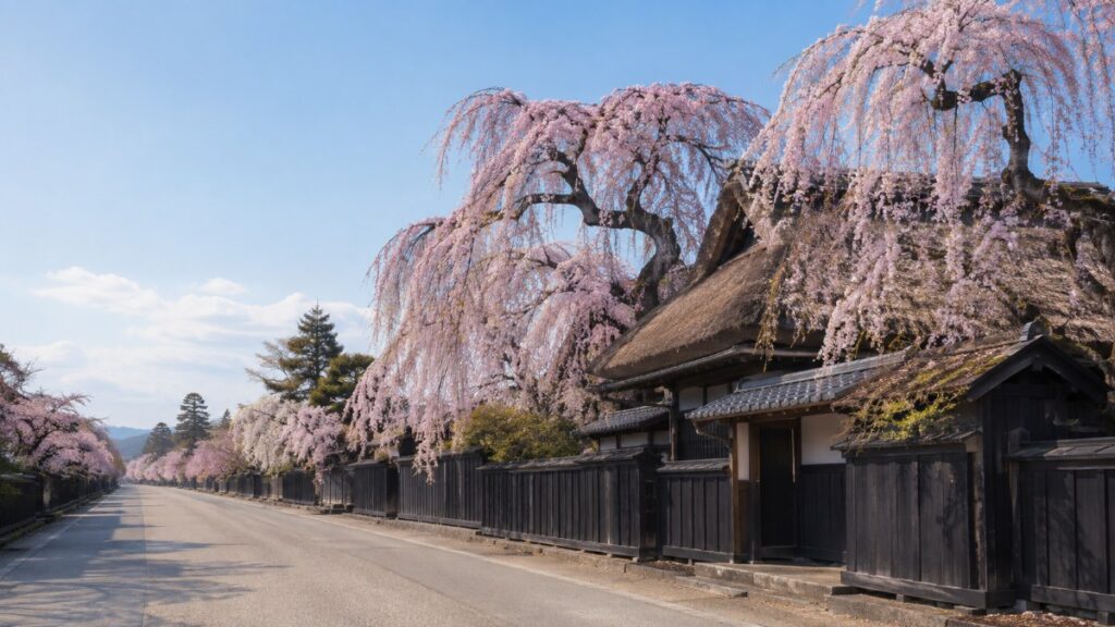 秋田県 角館の武家屋敷通りとしだれ桜