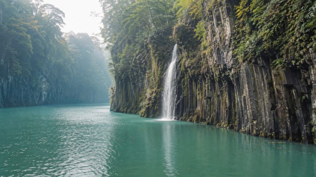 宮崎県の渓谷と滞の遠景