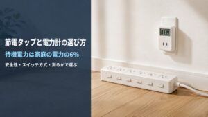 個別スイッチ付きの節電タップとコンセント型の電力計
