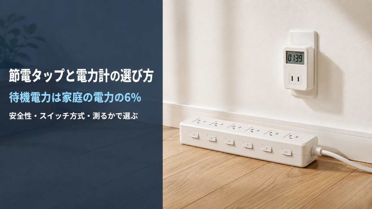 個別スイッチ付きの節電タップとコンセント型の電力計