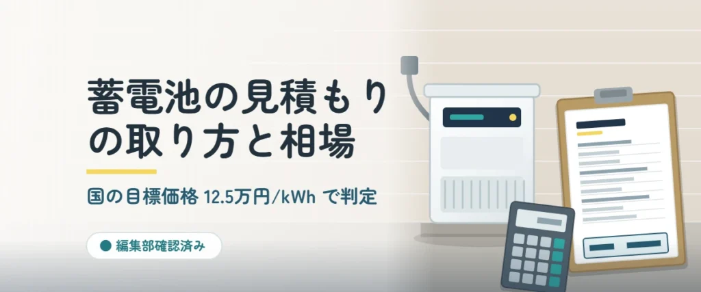 屋外に設置された家庭用蓄電池ユニットと見積書・電卓