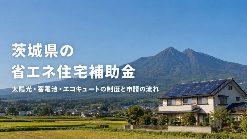 茨城県の省エネ住宅補助金｜筑波山と太陽光パネルを載せた住宅