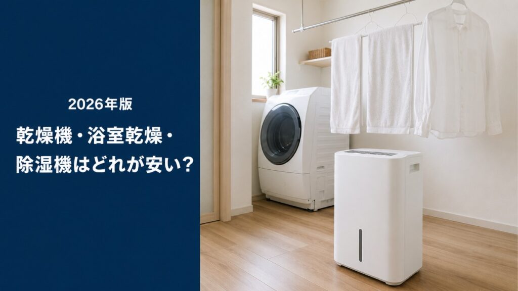 部屋干しした洗濯物とドラム式洗濯乾燥機・衣類乾燥除湿機のあるランドリールーム