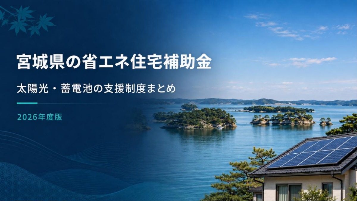 松島湾の島々を背景にした宮城県の省エネ住宅補助金ガイドのアイキャッチ
