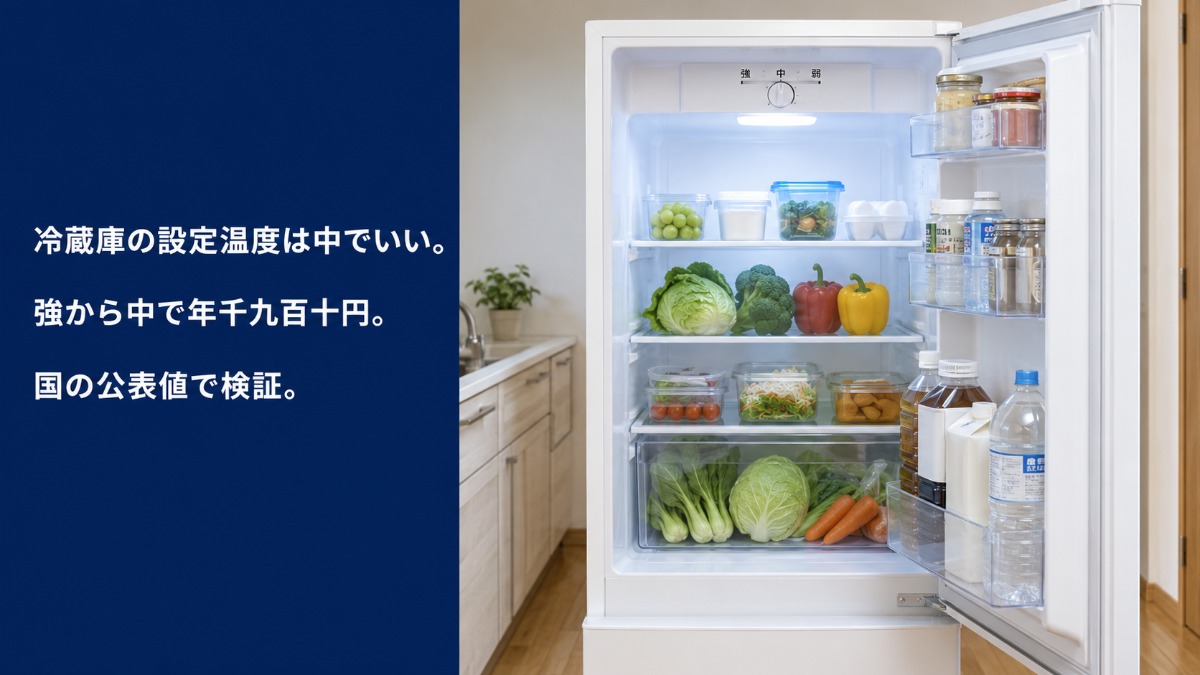 扉を開けた家庭用冷蔵庫と庫内上部の温度調節パネル。冷蔵庫の設定温度をテーマにしたアイキャッチ画像