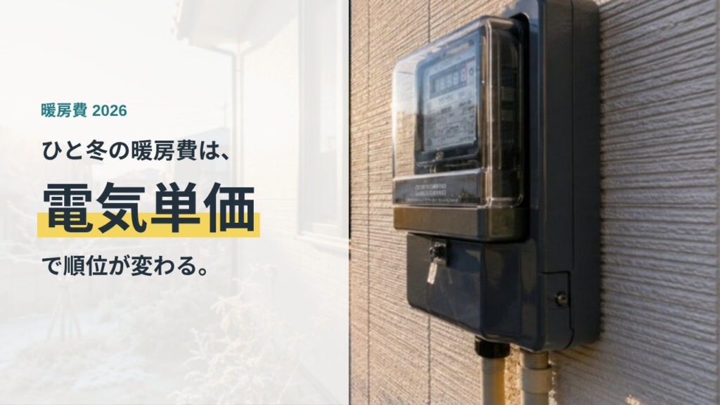 ひと冬の暖房費は電気単価で順位が変わることを示すアイキャッチ画像
