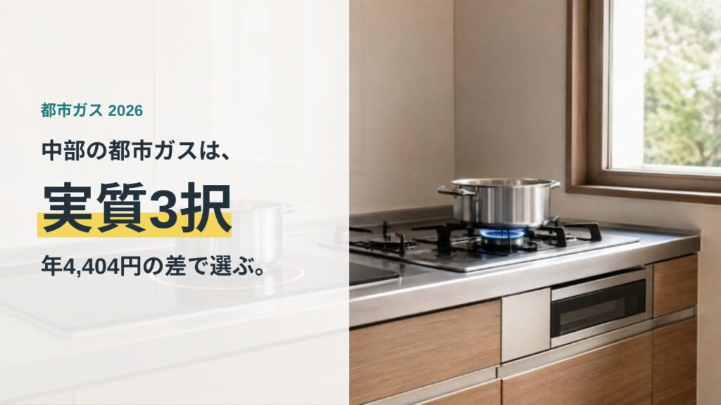 ガスコンロの青い炎があるキッチン 中部の都市ガス会社を比較する記事のアイキャッチ