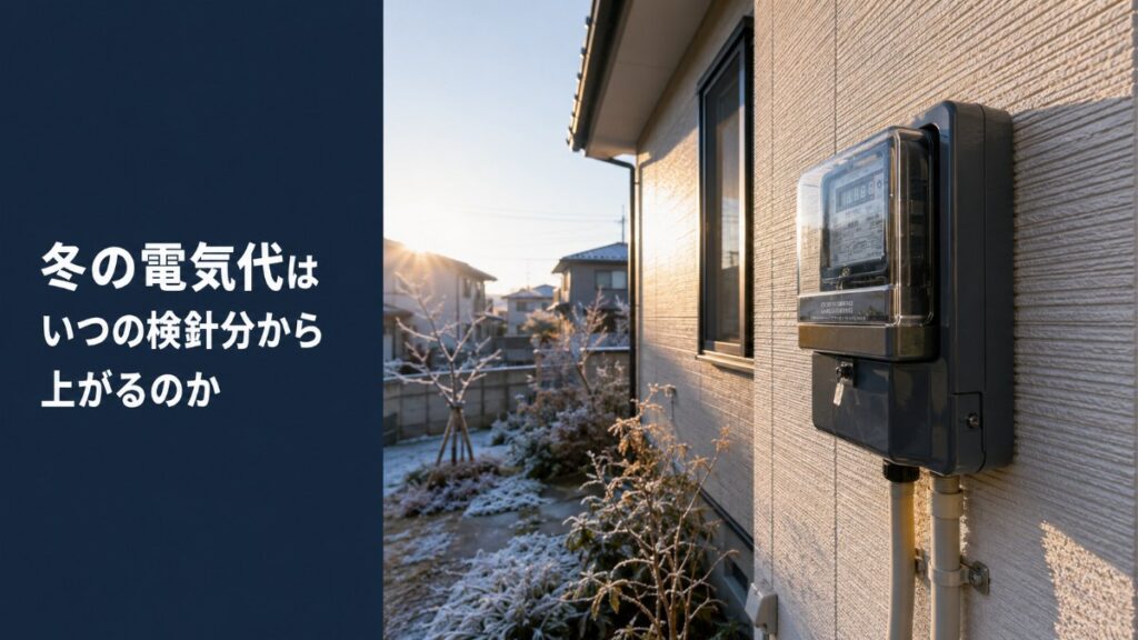 冬の朝の日本の住宅と外壁の電力量メーター