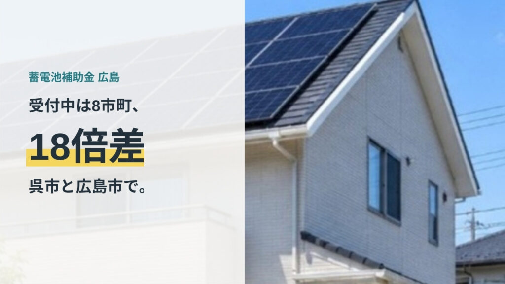 広島県の蓄電池補助金2026｜受付中は8市町、呉市と広島市で18倍差があることを示すアイキャッチ