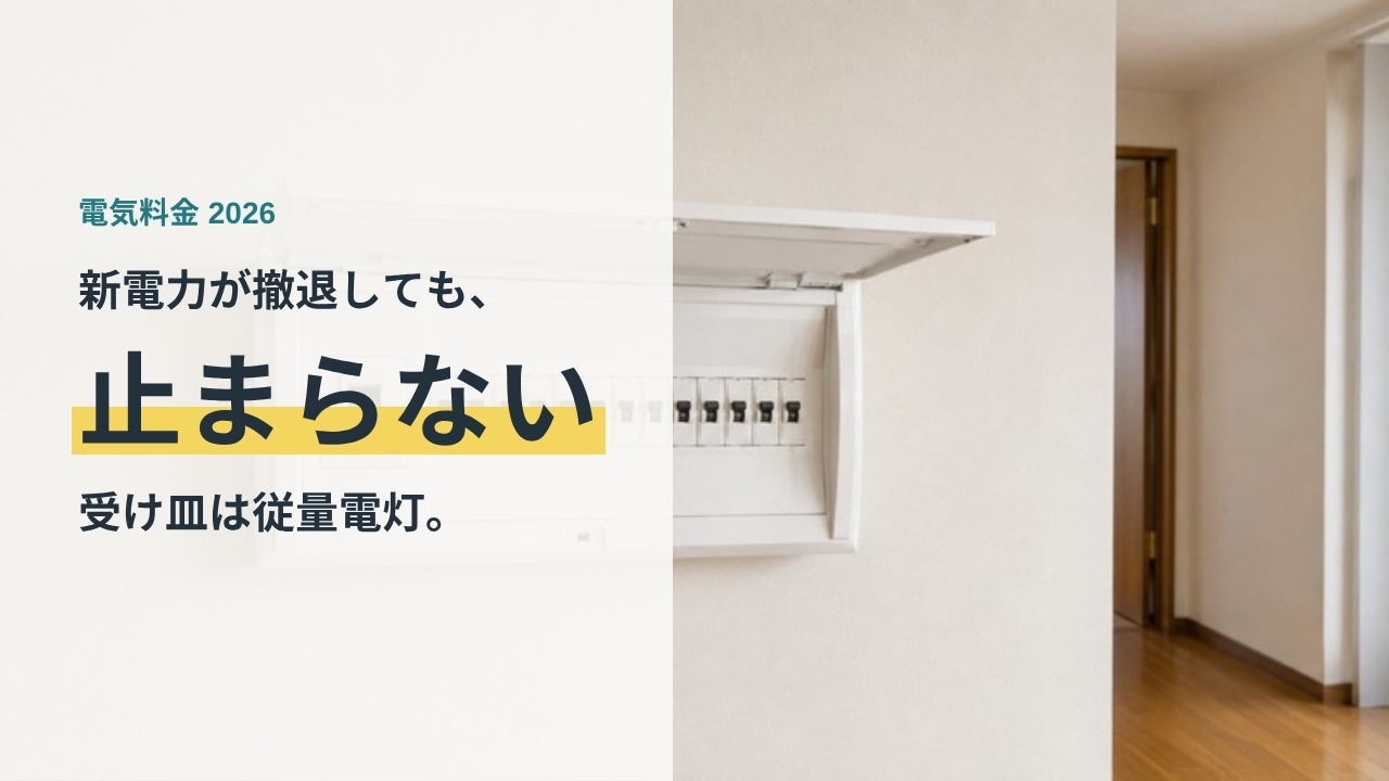 住宅の分電盤のブレーカー。新電力が撤退しても送配電網は変わらず電気は止まらないことを示すアイキャッチ