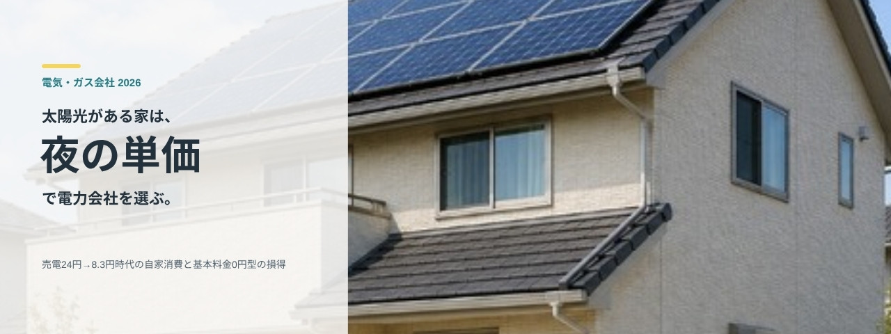 太陽光パネルのある住宅と「太陽光がある家は夜の単価で電力会社を選ぶ」の見出し