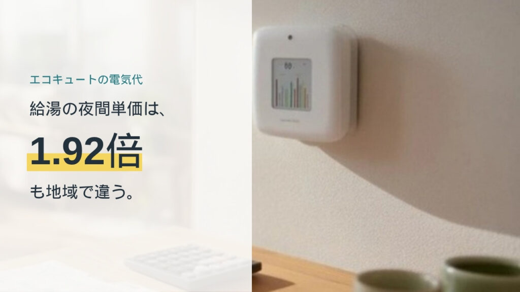 エコキュートの給湯にかかる夜間単価が地域で1.92倍違うことを示すアイキャッチ