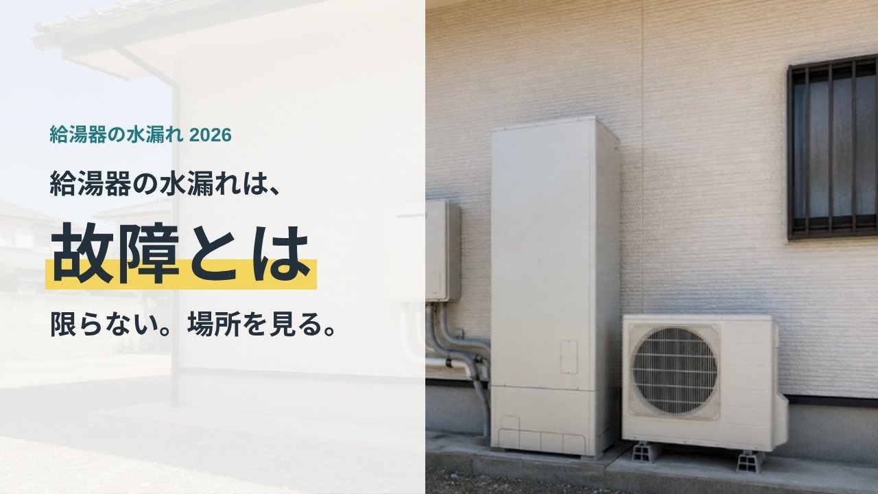 給湯器の水漏れは故障とは限らない、まず漏れている場所を見ることを示すアイキャッチ